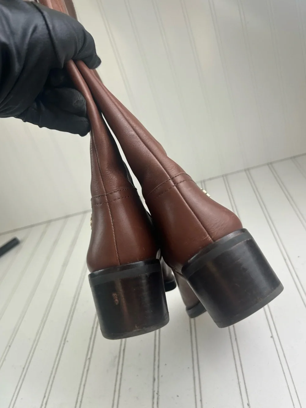 Tory Burch Fulton Sepia Brown Leather Knee High Boots Women’s Size 7.5M $550